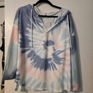 Tie-Dye Hoodie with Drawstrings